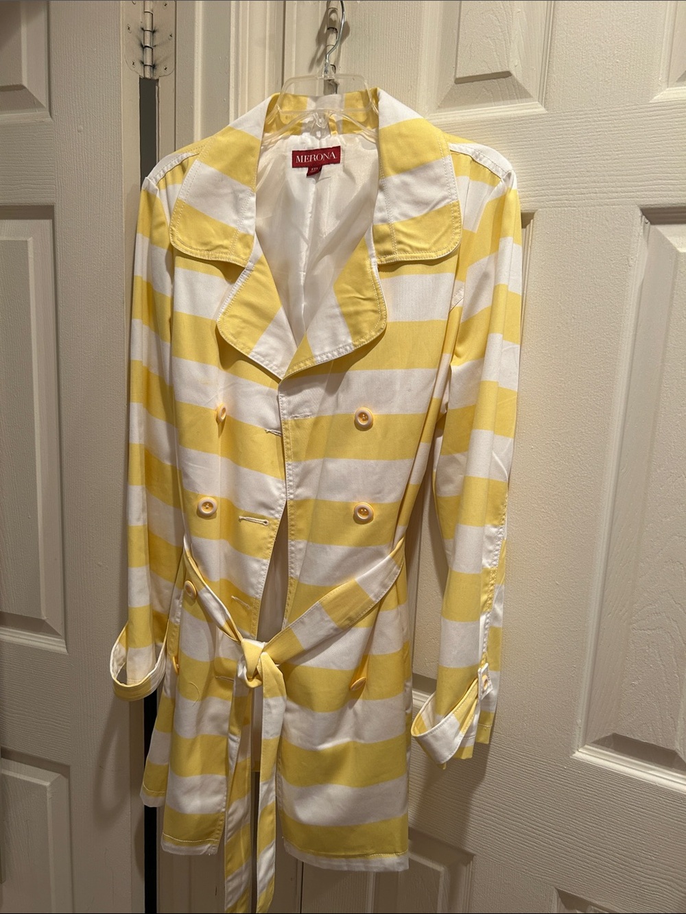 Merona Yellow & White Striped Tie-Waist Trench